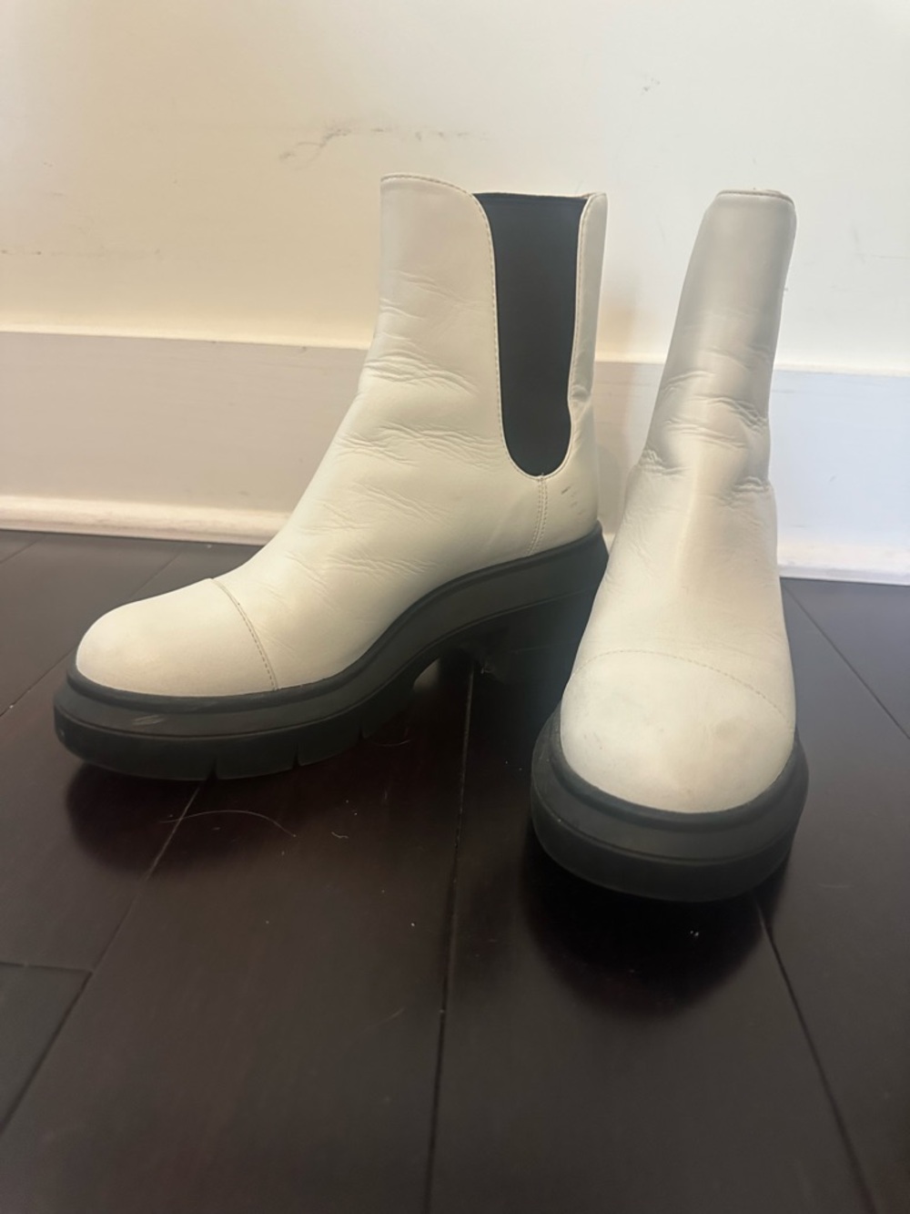 Stuart Weitzman White Chelsea Platform Ankle Boots